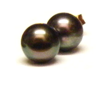 Black 7mm Round Pearl Vermeil Stud Earrings